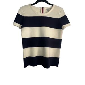 Halogen Blue and Cream Striped Short Sleeve Top